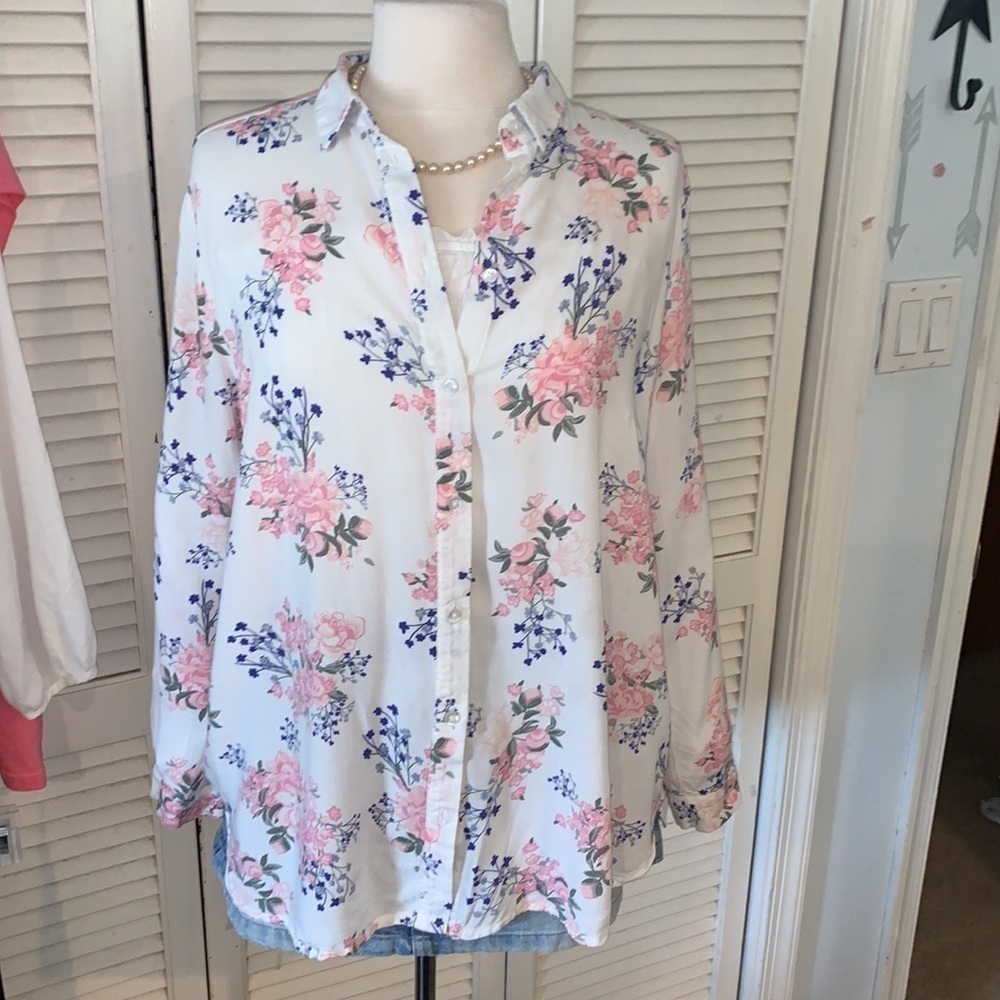 H&M White button down floral print long sleeve shirt Women’s Size 14 - Picture 11 of 11